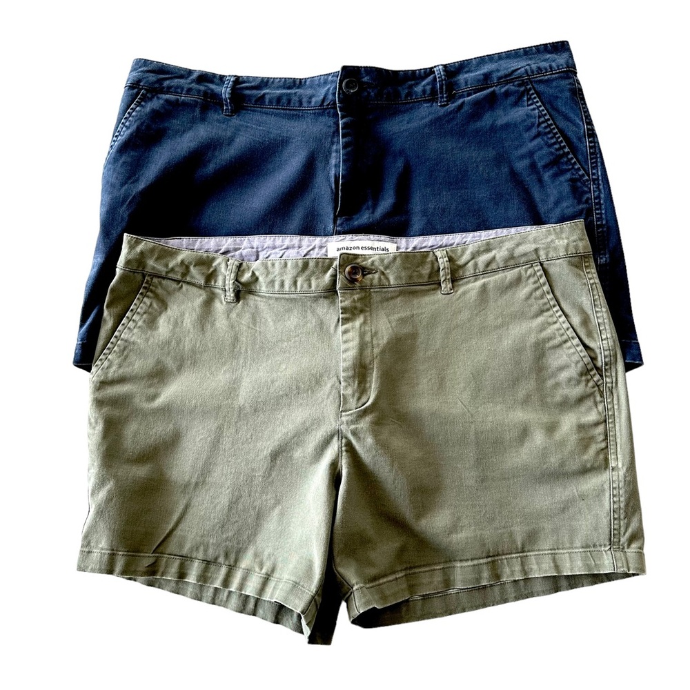 Two Pair Amazon Essentials Khaki Shorts Size 14 One Olive Green One Navy Blue